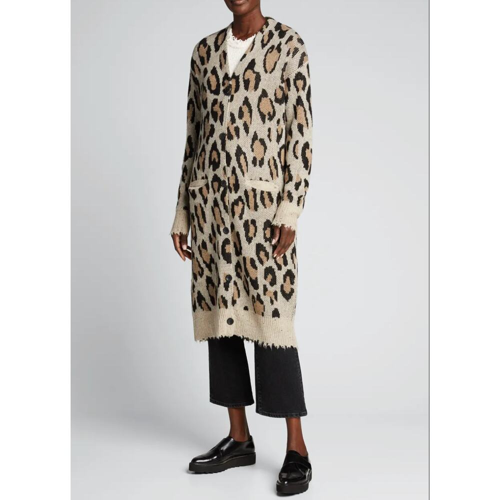 New R13 Long Leopard Cardigan 100% Cashmere Animal Print Sweater XS